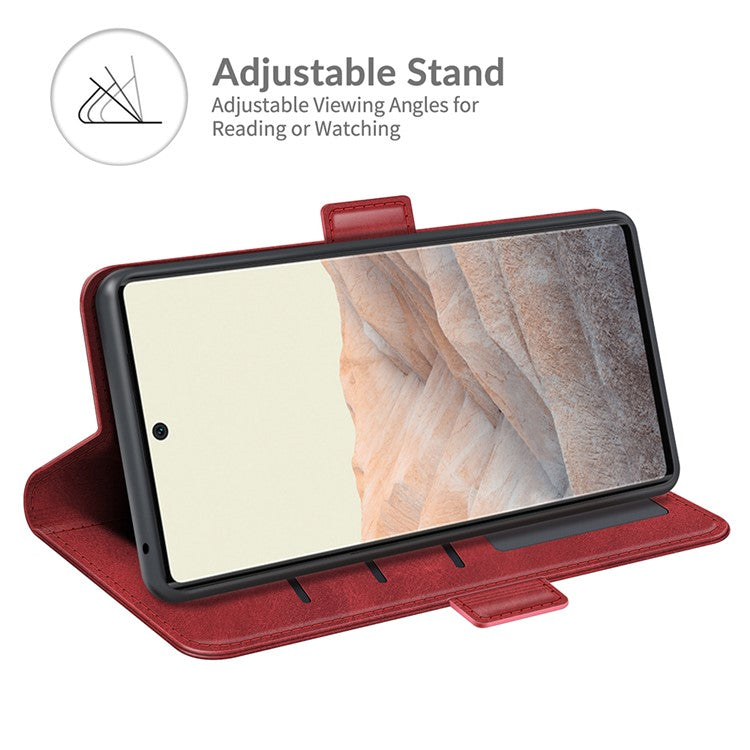 Folio Flip Magnetic Clasp Closure PU Leather Phone Cover Case with Stand for Google Pixel 6 - Red