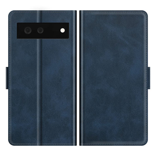 Folio Flip Magnetic Clasp Closure PU Leather Phone Cover Case with Stand for Google Pixel 6 - Blue