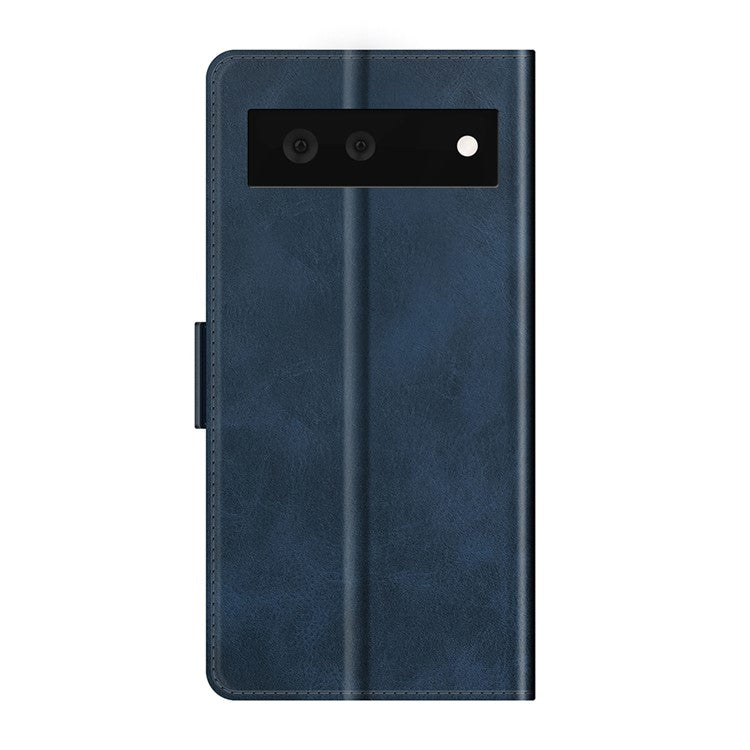 Folio Flip Magnetic Clasp Closure PU Leather Phone Cover Case with Stand for Google Pixel 6 - Blue