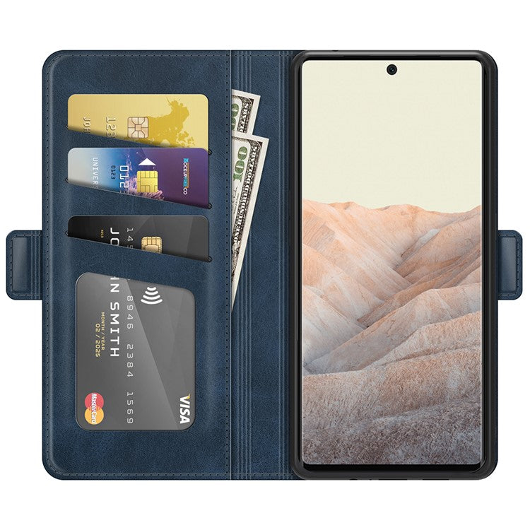Folio Flip Magnetic Clasp Closure PU Leather Phone Cover Case with Stand for Google Pixel 6 - Blue