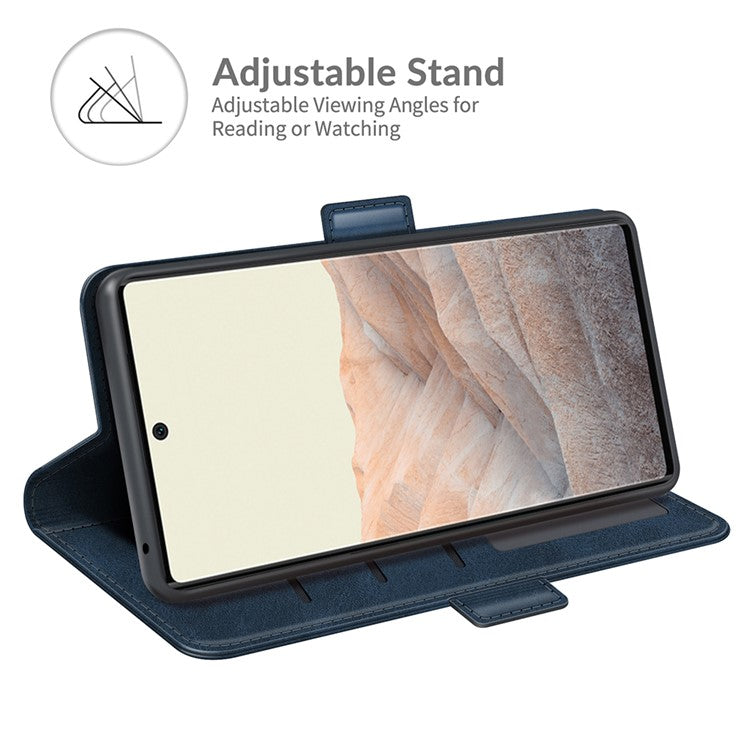 Folio Flip Magnetic Clasp Closure PU Leather Phone Cover Case with Stand for Google Pixel 6 - Blue