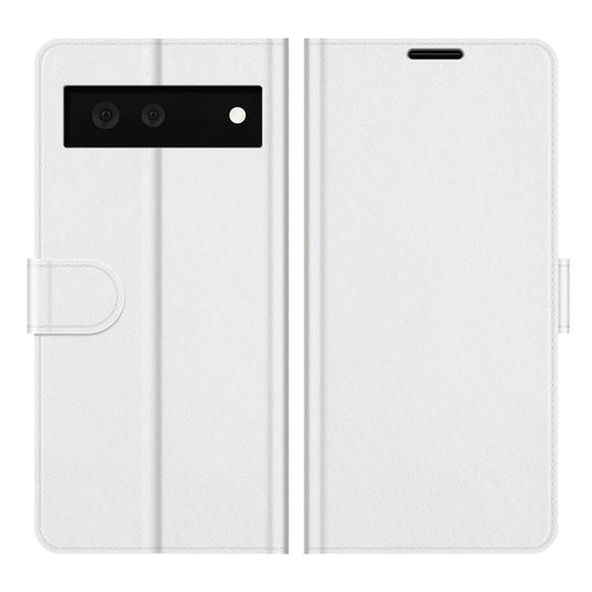 Folio Flip Crazy Horse Texture TPU Bumper Frame Leather Wallet Case with Stand for Google Pixel 6 - White