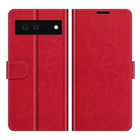 Folio Flip Crazy Horse Texture TPU Bumper Frame Leather Wallet Case with Stand for Google Pixel 6 - Red