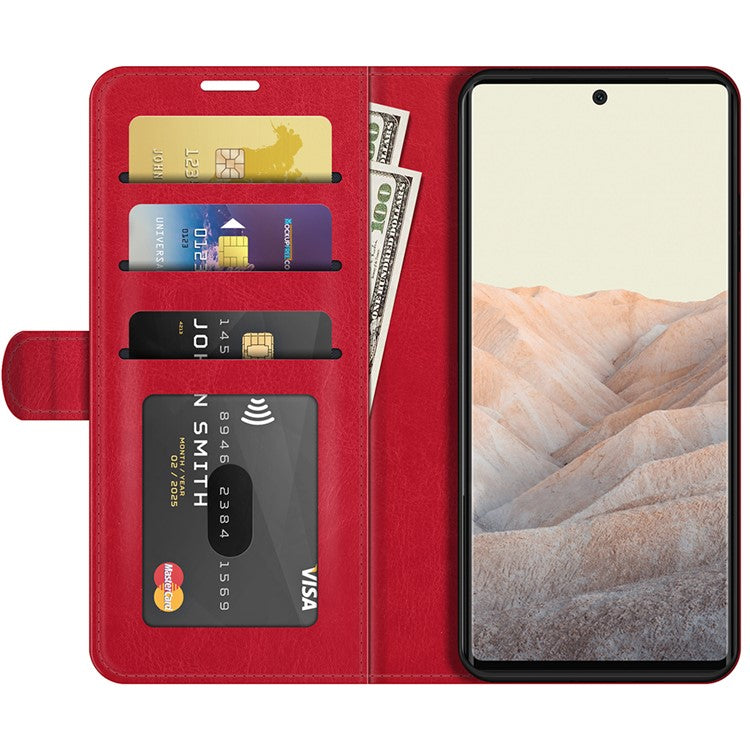 Folio Flip Crazy Horse Texture TPU Bumper Frame Leather Wallet Case with Stand for Google Pixel 6 - Red
