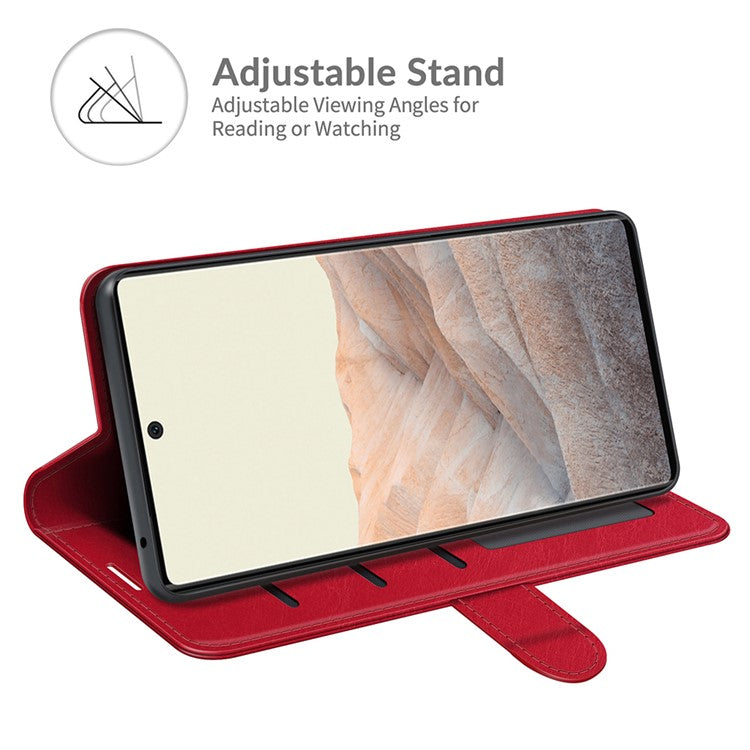 Folio Flip Crazy Horse Texture TPU Bumper Frame Leather Wallet Case with Stand for Google Pixel 6 - Red