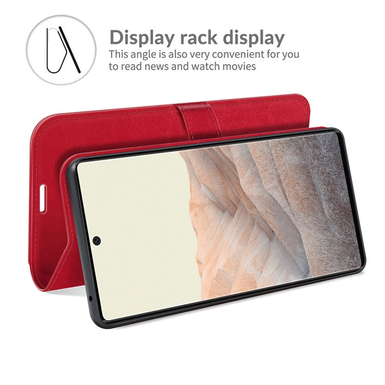 Folio Flip Crazy Horse Texture TPU Bumper Frame Leather Wallet Case with Stand for Google Pixel 6 - Red