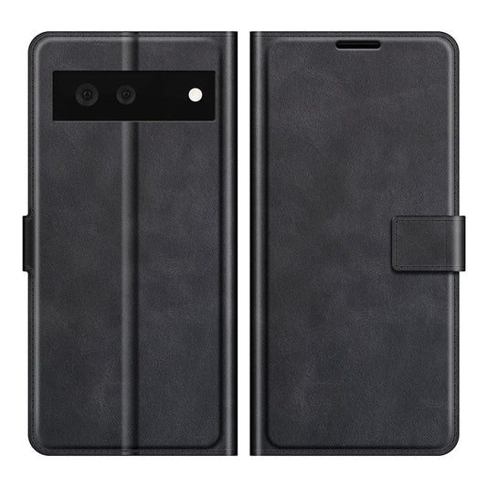 Folio Flip Leather Wallet Protective Case Phone Stand Cover Shell for Google Pixel 6 - Black