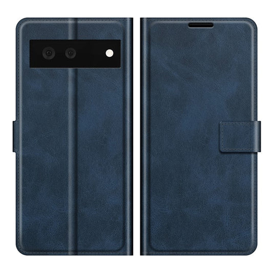 Folio Flip Leather Wallet Protective Case Phone Stand Cover Shell for Google Pixel 6 - Blue