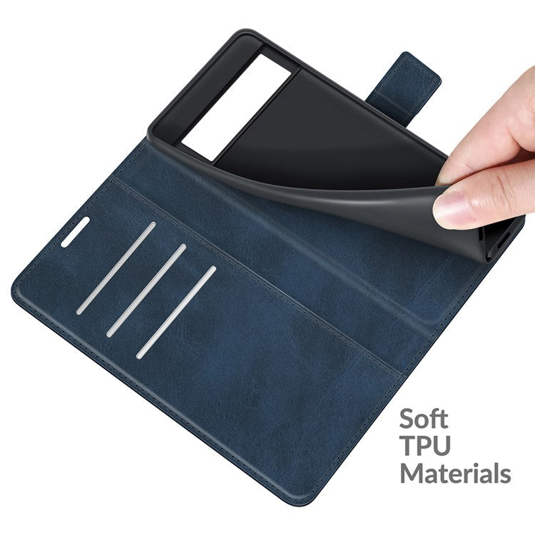 Folio Flip Leather Wallet Protective Case Phone Stand Cover Shell for Google Pixel 6 - Blue