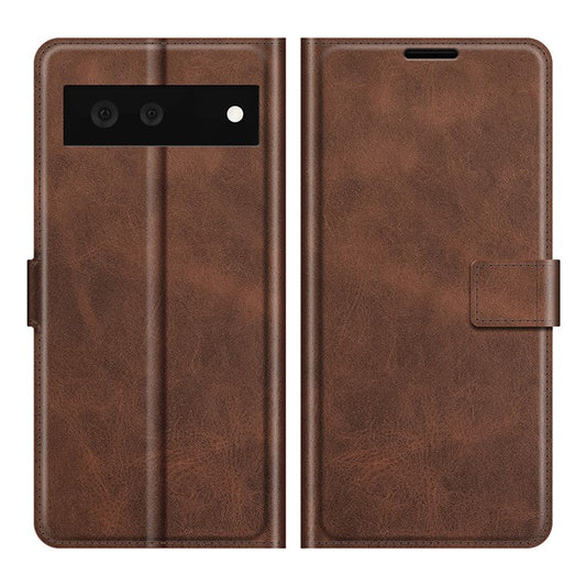 Folio Flip Leather Wallet Protective Case Phone Stand Cover Shell for Google Pixel 6 - Coffee