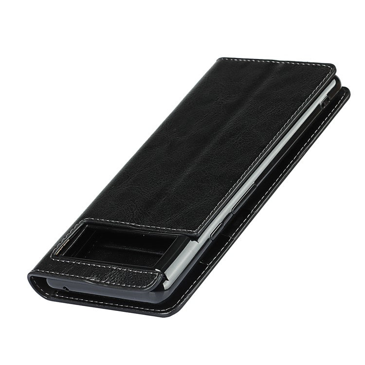 Drop-Proof Crazy Horse Genuine Leather Case with Wallet Stand Design for Google Pixel 6 - Black