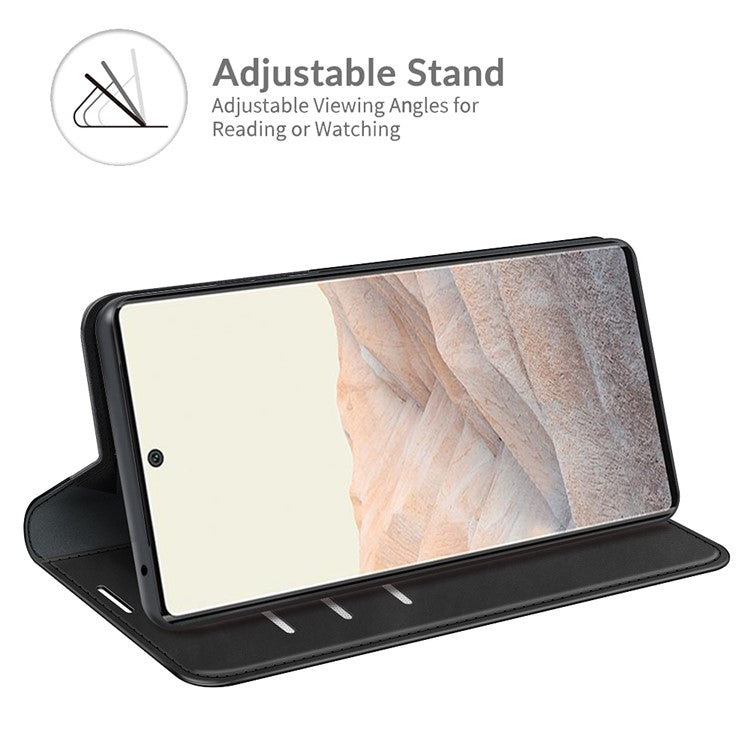 Folio Flip Style Skin-touch Auto-absorbed PU Leather Wallet Shockproof Stand Protective Cover for Google Pixel 6 Pro - Black