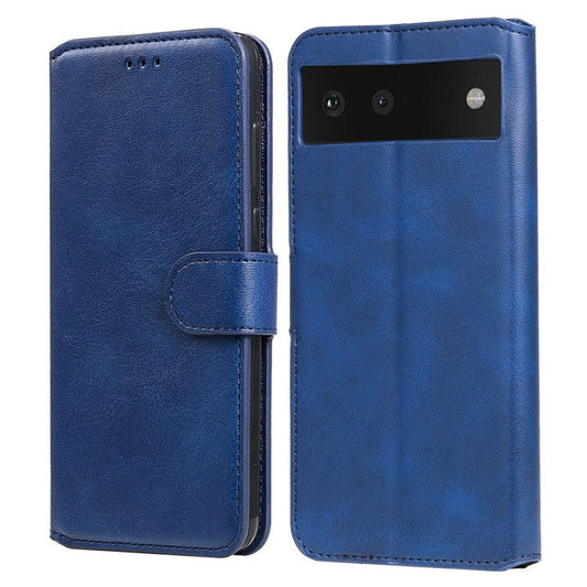 All-round Protective Leather Wallet Cell Phone Cover Shell with Stand for Google Pixel 6 - Blue