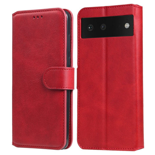 All-round Protective Leather Wallet Cell Phone Cover Shell with Stand for Google Pixel 6 - Red