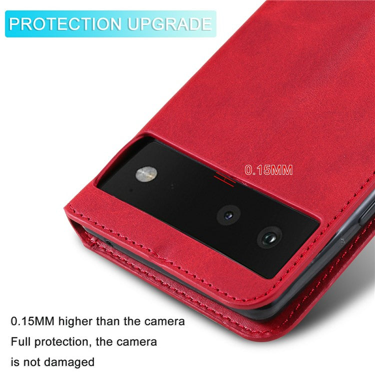 All-round Protective Leather Wallet Cell Phone Cover Shell with Stand for Google Pixel 6 - Red