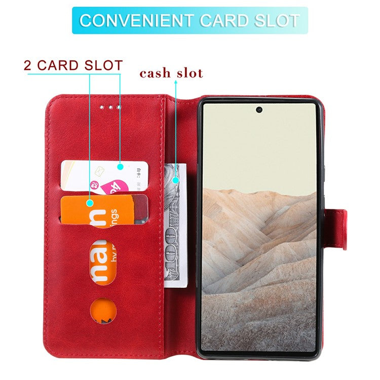 All-round Protective Leather Wallet Cell Phone Cover Shell with Stand for Google Pixel 6 - Red