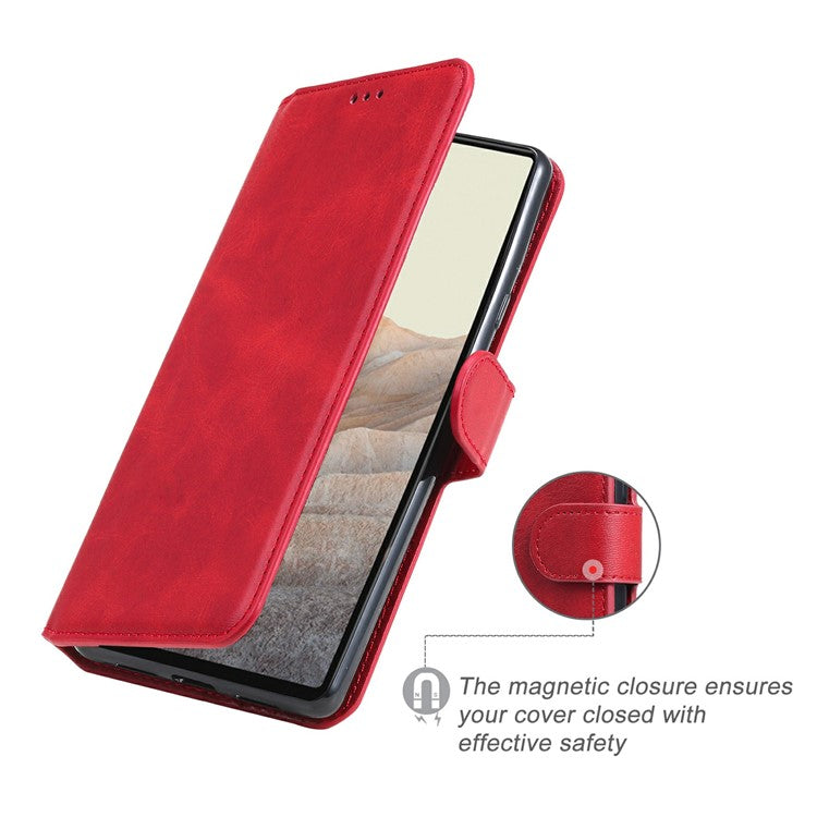 All-round Protective Leather Wallet Cell Phone Cover Shell with Stand for Google Pixel 6 - Red