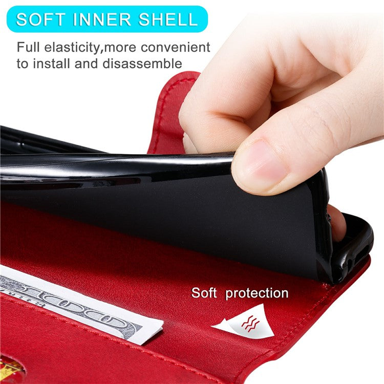 All-round Protective Leather Wallet Cell Phone Cover Shell with Stand for Google Pixel 6 - Red