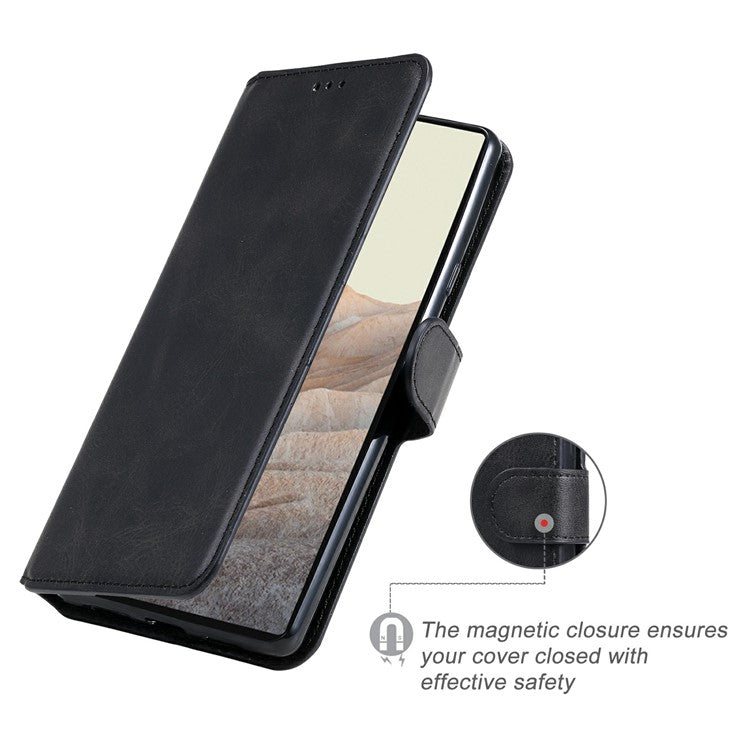 All-round Protective Leather Wallet Cell Phone Cover Shell with Stand for Google Pixel 6 - Black