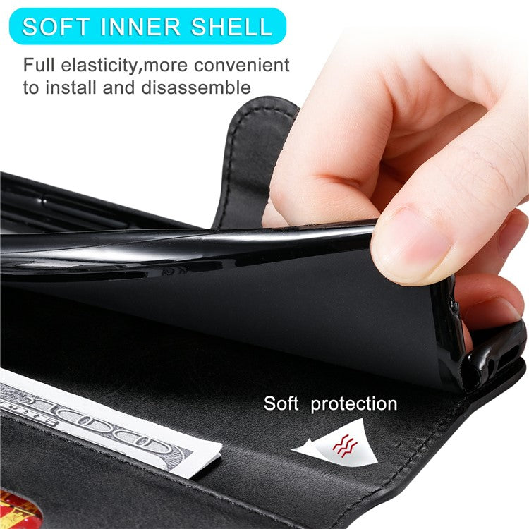 All-round Protective Leather Wallet Cell Phone Cover Shell with Stand for Google Pixel 6 - Black
