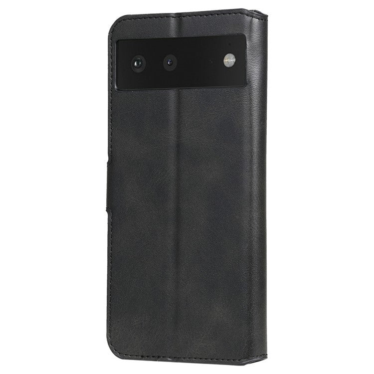 All-round Protective Leather Wallet Cell Phone Cover Shell with Stand for Google Pixel 6 - Black