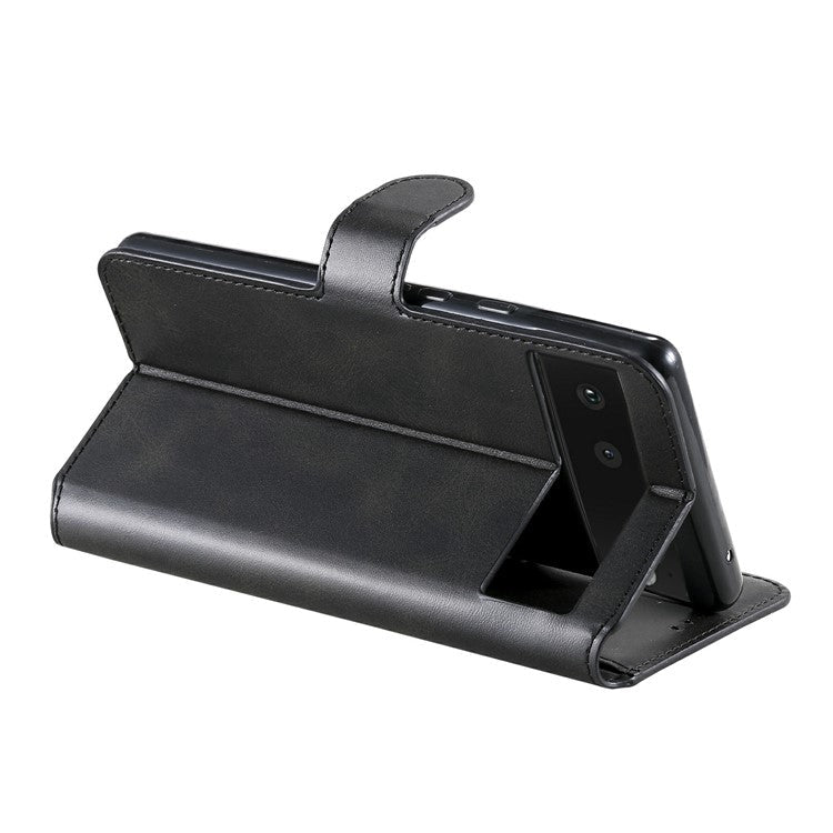 All-round Protective Leather Wallet Cell Phone Cover Shell with Stand for Google Pixel 6 - Black