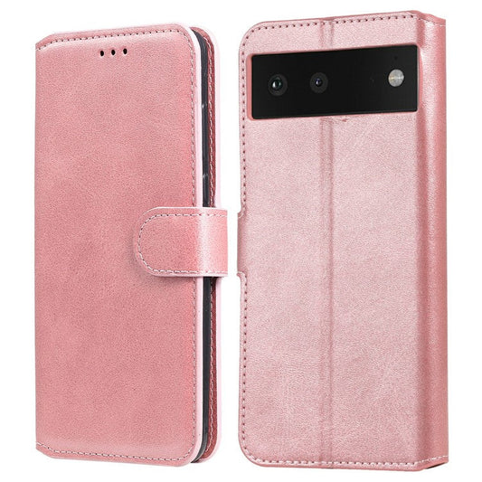 All-round Protective Leather Wallet Cell Phone Cover Shell with Stand for Google Pixel 6 - Rose Gold