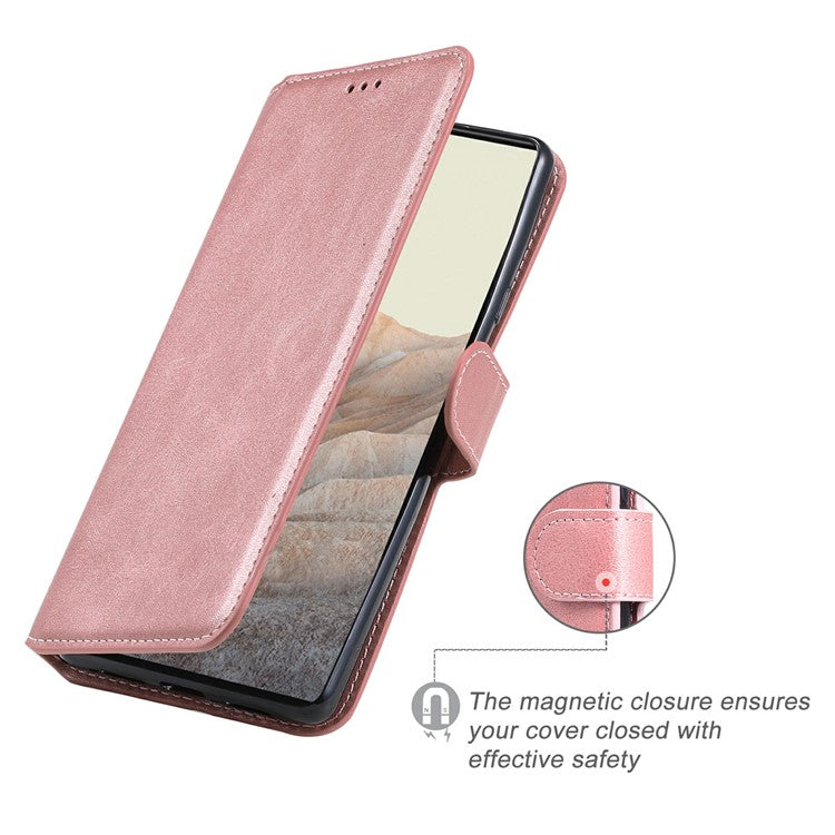 All-round Protective Leather Wallet Cell Phone Cover Shell with Stand for Google Pixel 6 - Rose Gold