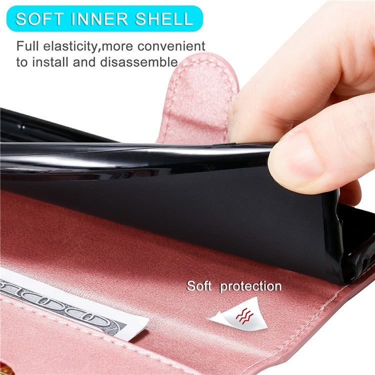 All-round Protective Leather Wallet Cell Phone Cover Shell with Stand for Google Pixel 6 - Rose Gold