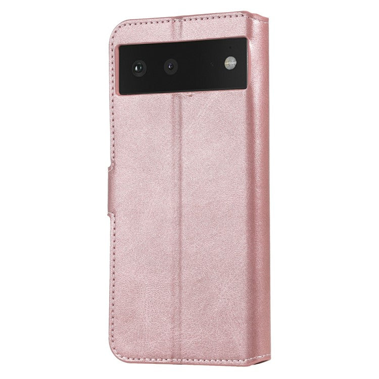 All-round Protective Leather Wallet Cell Phone Cover Shell with Stand for Google Pixel 6 - Rose Gold
