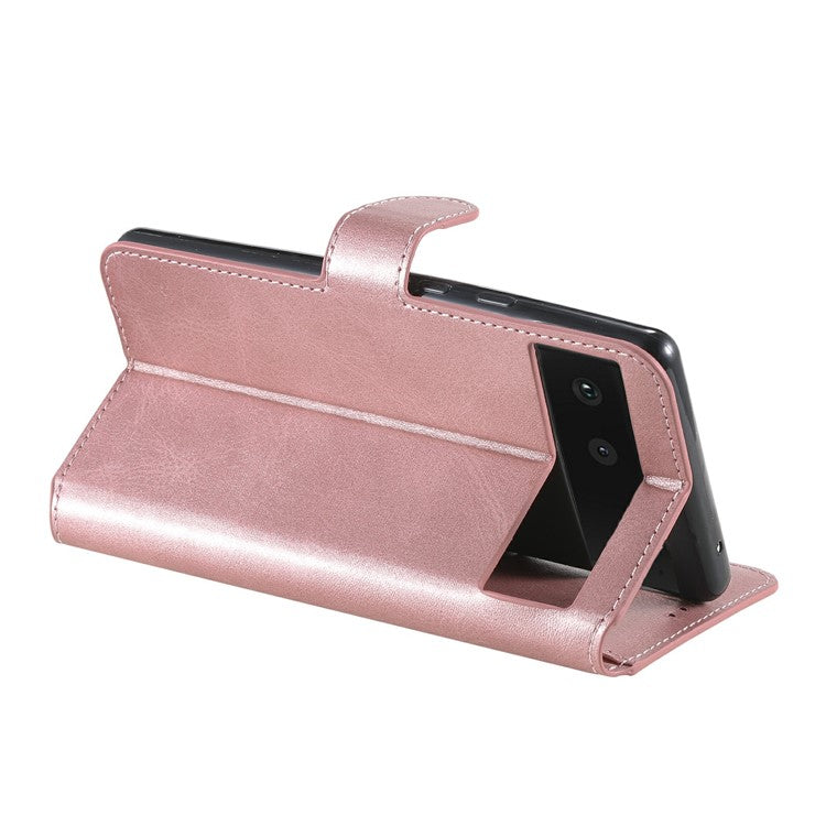 All-round Protective Leather Wallet Cell Phone Cover Shell with Stand for Google Pixel 6 - Rose Gold