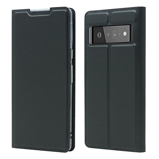 Card Holder Design PU Leather Magnetic Closure Cell Phone Case for Google Pixel 6 - Black