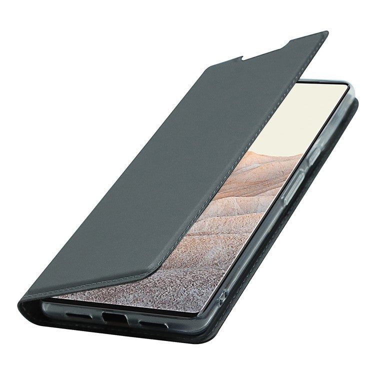 Card Holder Design PU Leather Magnetic Closure Cell Phone Case for Google Pixel 6 - Black