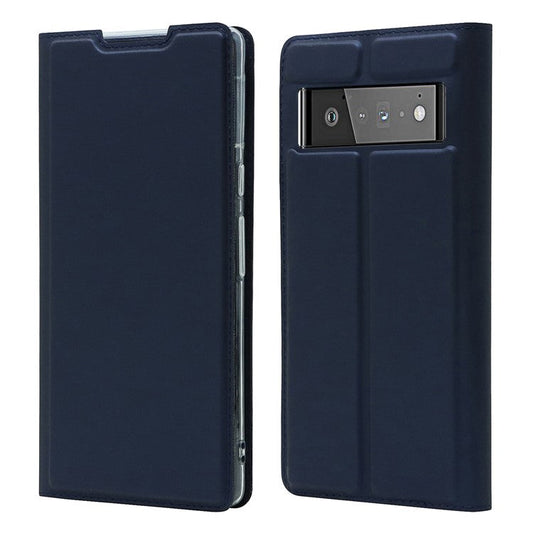 Card Holder Design PU Leather Magnetic Closure Cell Phone Case for Google Pixel 6 - Blue