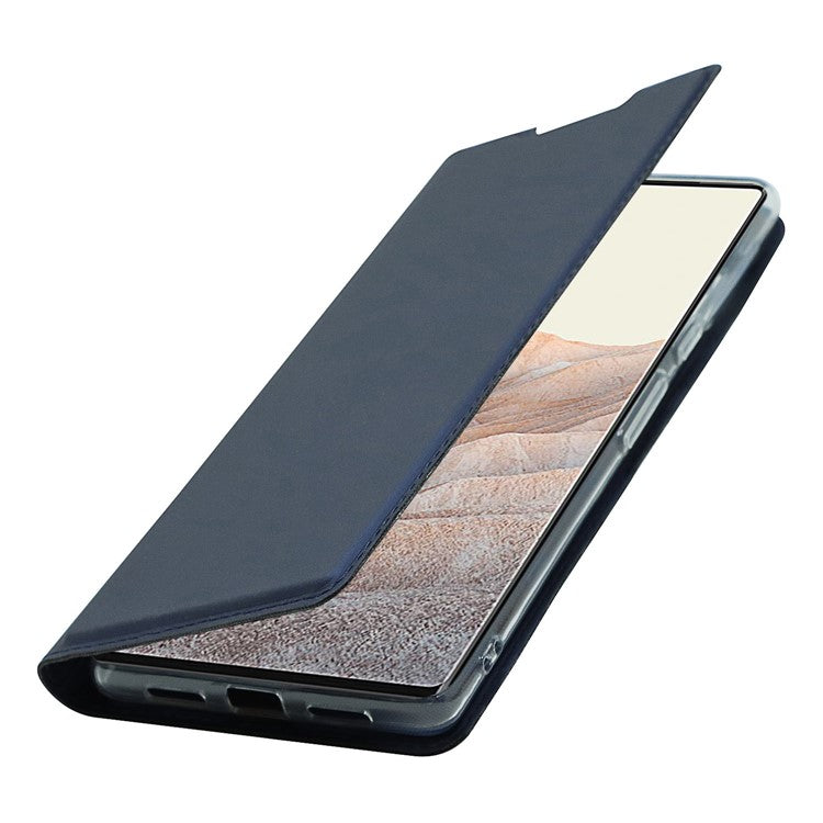 Card Holder Design PU Leather Magnetic Closure Cell Phone Case for Google Pixel 6 - Blue