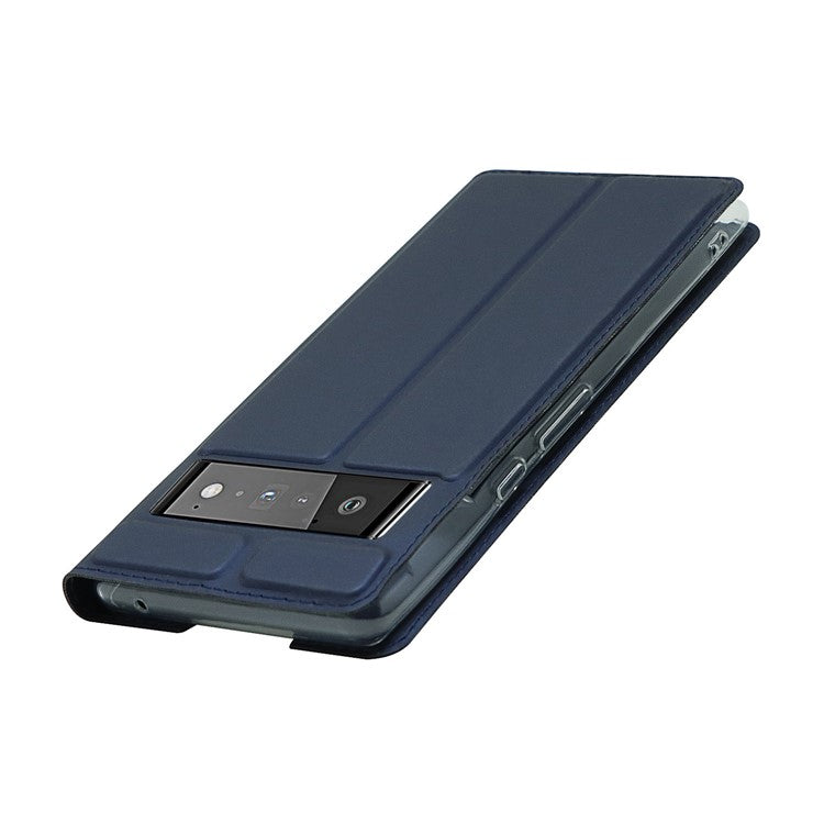 Card Holder Design PU Leather Magnetic Closure Cell Phone Case for Google Pixel 6 - Blue