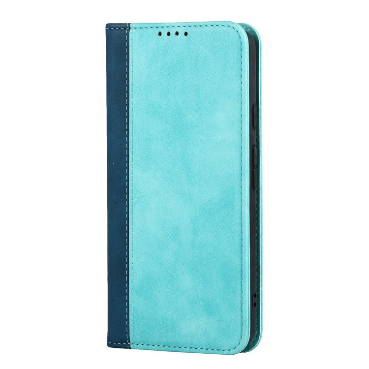 Full Protection Auto-absorbed Bi-color Splicing Design Leather Wallet Phone Shell Case for Google Pixel 5a 5G - Light Blue/Dark Blue