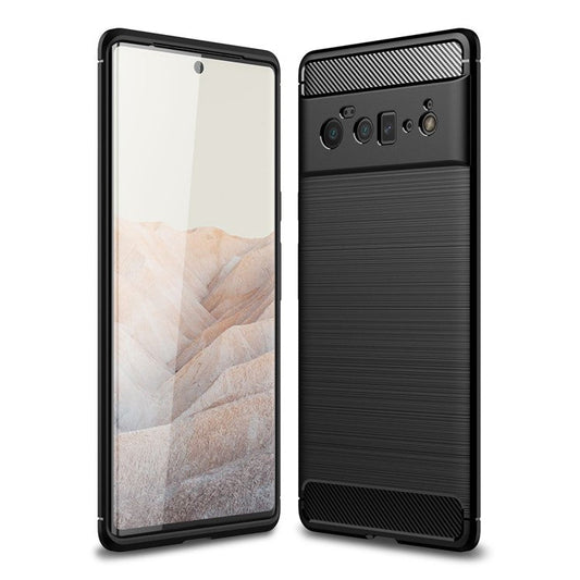 Carbon Fiber Brushed Texture Shockproof Anti-Fingerprint Flexible Soft TPU Protective Phone Cover for Google Pixel 6 Pro - Black