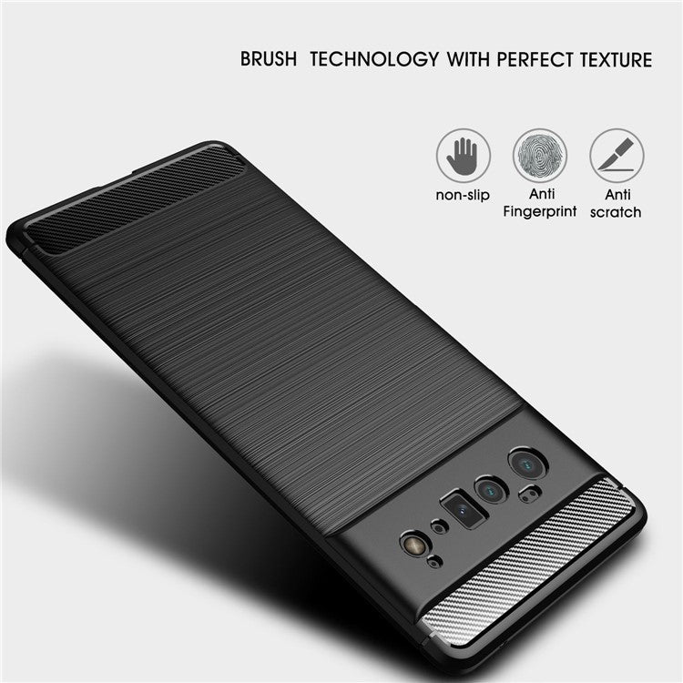 Carbon Fiber Brushed Texture Shockproof Anti-Fingerprint Flexible Soft TPU Protective Phone Cover for Google Pixel 6 Pro - Black