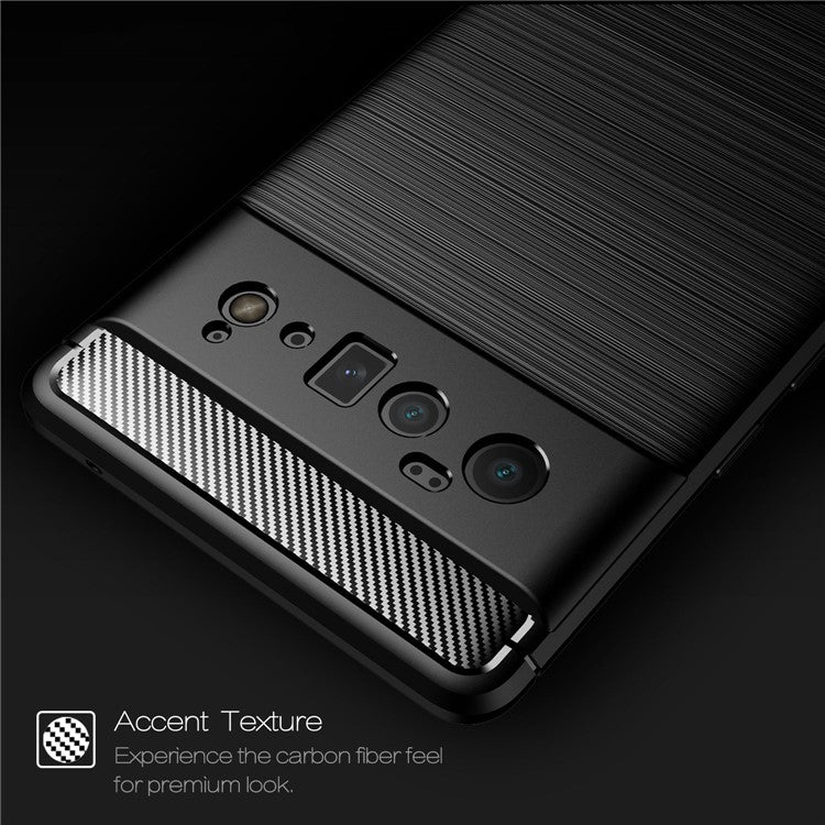 Carbon Fiber Brushed Texture Shockproof Anti-Fingerprint Flexible Soft TPU Protective Phone Cover for Google Pixel 6 Pro - Black