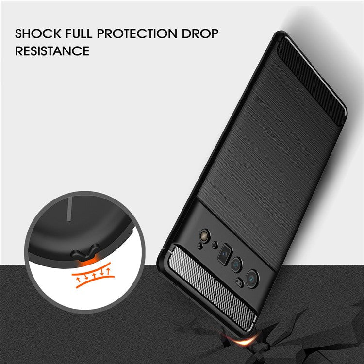 Carbon Fiber Brushed Texture Shockproof Anti-Fingerprint Flexible Soft TPU Protective Phone Cover for Google Pixel 6 Pro - Black