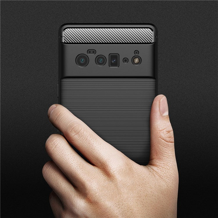 Carbon Fiber Brushed Texture Shockproof Anti-Fingerprint Flexible Soft TPU Protective Phone Cover for Google Pixel 6 Pro - Black