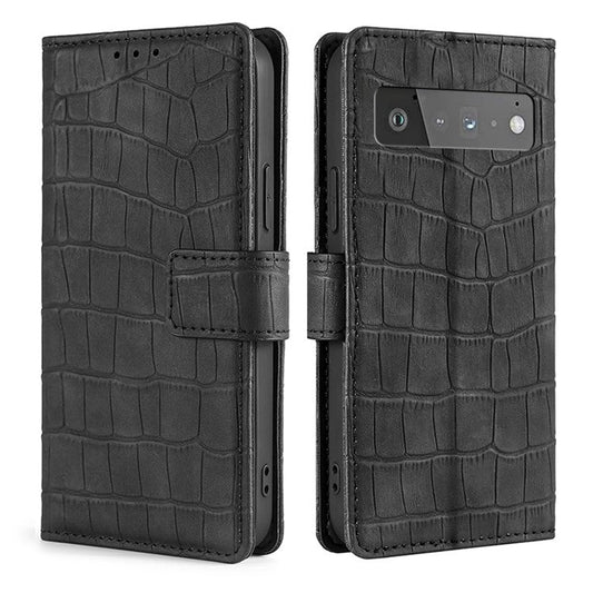 Crocodile Texture Wallet Card Holder Design Supporting Stand Design Leather Case Phone Cover Shell for Google Pixel 6 Pro - Black