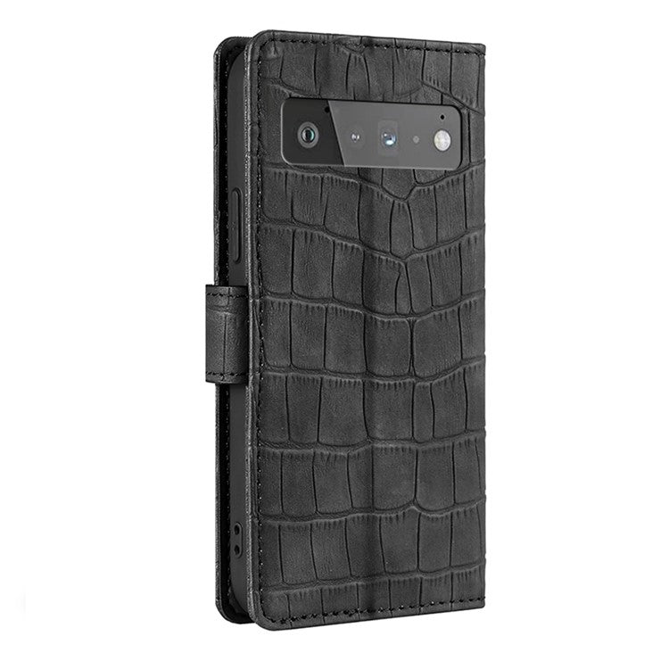 Crocodile Texture Wallet Card Holder Design Supporting Stand Design Leather Case Phone Cover Shell for Google Pixel 6 Pro - Black