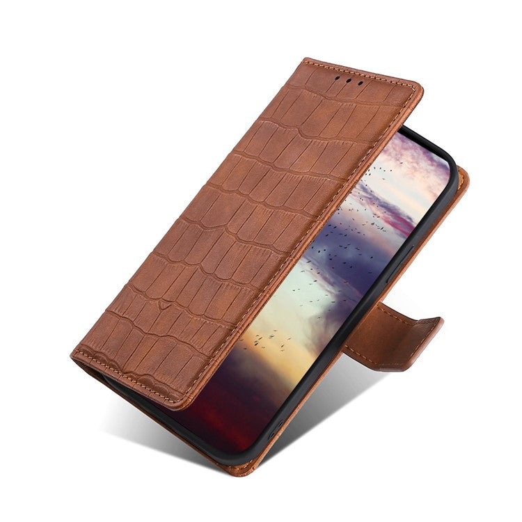 Crocodile Texture Wallet Card Holder Design Supporting Stand Design Leather Case Phone Cover Shell for Google Pixel 6 Pro - Brown