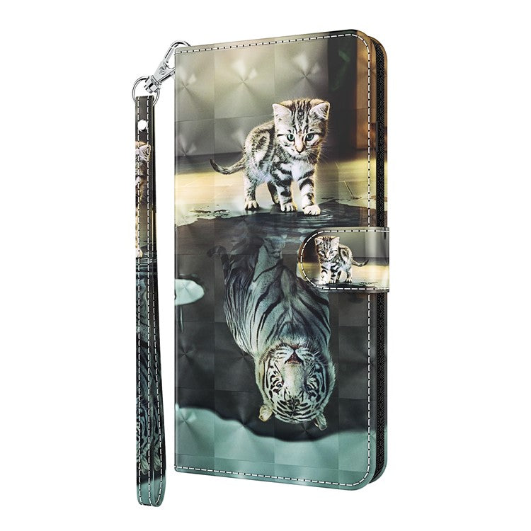 3D Pattern Printing All-round Shockproof Leather Stand Case Wallet Cover with Strap for Google Pixel 5a 5G - Cat and Tiger