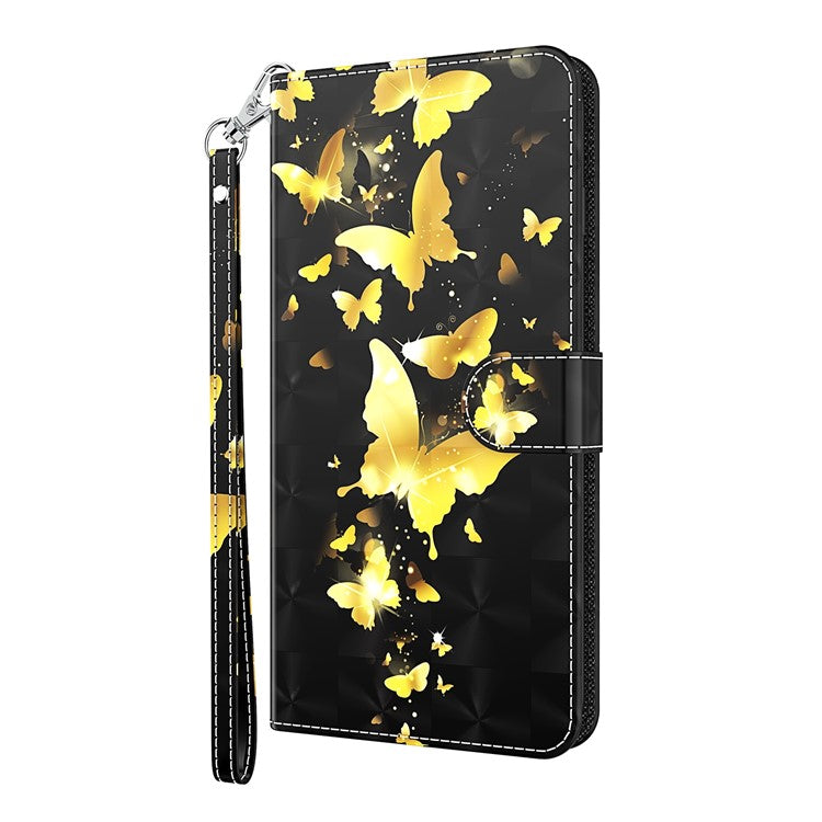 3D Pattern Printing All-round Shockproof Leather Stand Case Wallet Cover with Strap for Google Pixel 5a 5G - Golden Butterflies
