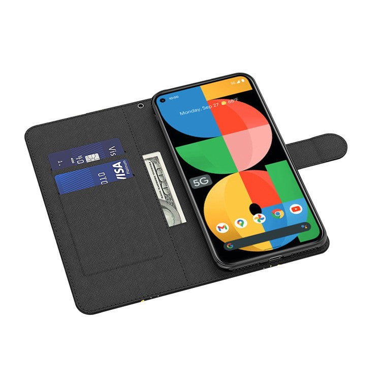 3D Pattern Printing All-round Shockproof Leather Stand Case Wallet Cover with Strap for Google Pixel 5a 5G - Golden Butterflies