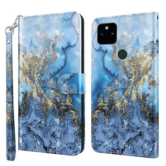 3D Pattern Printing All-round Shockproof Leather Stand Case Wallet Cover with Strap for Google Pixel 5a 5G - Galaxy