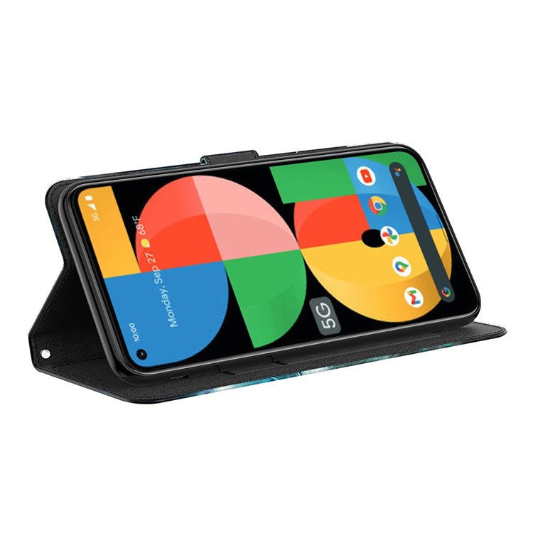 3D Pattern Printing All-round Shockproof Leather Stand Case Wallet Cover with Strap for Google Pixel 5a 5G - Galaxy
